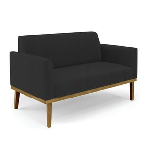 Conjunto 2 Poltronas e 1 Namoradeira Decorativa Karen Pés Fixo em Madeira Castanho Veludo Preto G19 - Gran Belo