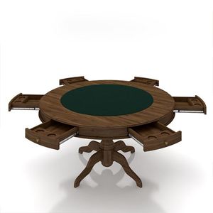 Conjunto Mesa de Jogos Carteado Bellagio Tampo Reversível e 6 Cadeiras Madeira Poker Base Estrela Veludo Preto/Nogueira G42 - Gran Belo