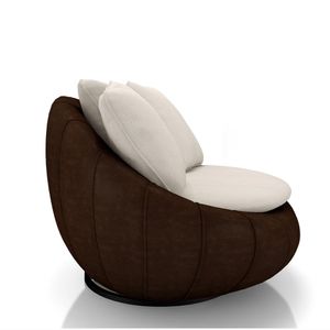 Poltrona Giratória Sala de Estar com Almofadas Afrodite Off White Marrom Manchado Linho/PU G45 - Gran Belo