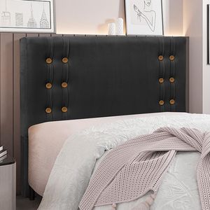 Cabeceira Decorativa Casal 1,40M Kors Veludo Preto G63 - Gran Belo