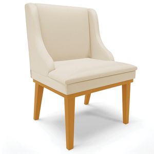 Poltrona Decorativa Base Fixa de Madeira Firenze PU Bege/Castanho G19 - Gran Belo