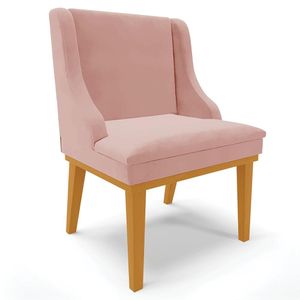 Poltrona Decorativa Base Fixa de Madeira Firenze Veludo Rose/Castanho G19 - Gran Belo