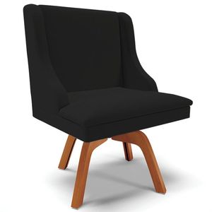 Poltrona Decorativa Base Giratória de Madeira Firenze Linho Preto/Natural G19 - Gran Belo