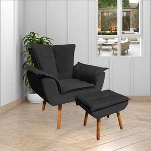 Puff Decorativo Pés Palito Charger Veludo Preto G19 - Gran Belo