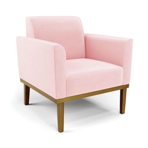 Poltrona Decorativa Isabella Pés Fixo em Madeira Castanho Suede Rosa Bebê G19 - Gran Belo