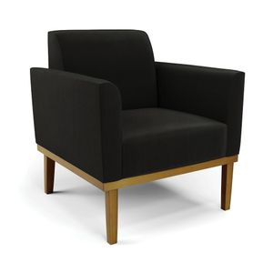 Conjunto Poltrona e Namoradeira Decorativa Isabella Pés Fixo em Madeira Castanho Suede Preto G19 - Gran Belo