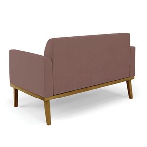 Conjunto Poltrona e Namoradeira Decorativa Isabella Pés Fixo em Madeira Castanho Veludo Rose G19 - Gran Belo