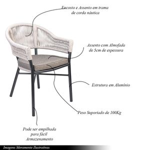 Kit 3 Cadeiras Área Externa de Alumínio Bear com Corda Naútica Grafite/Amêndoa G56 - Gran Belo