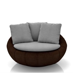 Poltrona Giratória Sala de Estar com Almofadas Afrodite Cinza Marrom Manchado Linho/PU G45 - Gran Belo