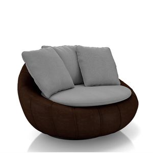 Poltrona Giratória Sala de Estar com Almofadas Afrodite Cinza Marrom Manchado Linho/PU G45 - Gran Belo
