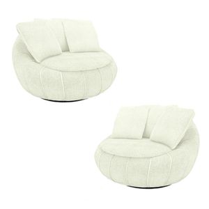Kit 2 Poltronas Giratória Sala de Estar com Almofadas Afrodite Off White Bouclê G45 - Gran Belo