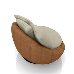 Poltrona Giratória Sala de Estar com Almofadas Afrodite Bege Caramelo Manchado Linho/PU G45 - Gran Belo