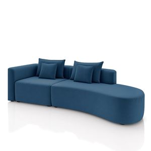 Sofá Curvo Decorativo Kimiko 327Cm 4 Lugares Sala de Estar com Chaise Veludo Azul Petróleo G52 - Gran Belo