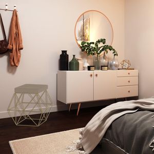 Kit 2 Puffs Decorativo Sala de Estar Base Gold Trixie Suede Cappuccino G41 - Gran Belo