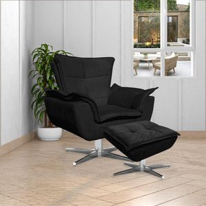 Puff Decorativo Base Giratória Cromada Charger Suede Preto G19 - Gran Belo