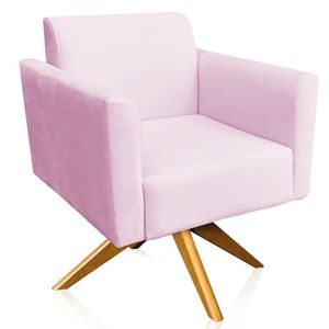 Poltrona Decorativa Isabella Base Giratória Madeira Suede Rosa Bebê G19 - Gran Belo