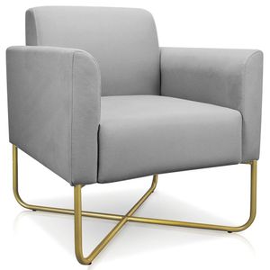 Kit 2 Poltronas Decorativas Isabella Base X Suede Cinza/Dourado G19 - Gran Belo