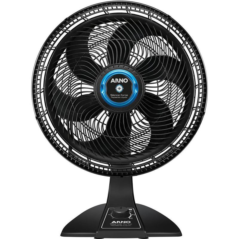 Ventilador de Mesa Arno Silence Force 40cm com Sistema de Repelente Líquido Preto e Azul VF55 220v