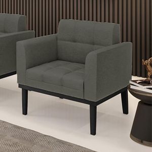 Poltrona Decorativa Karen Pés Fixo em Madeira Preto Linho Cinza Mesclado G19 - Gran Belo