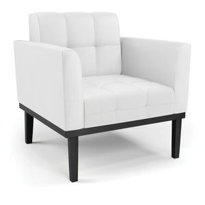 Poltrona Decorativa Karen Pés Fixo em Madeira Preto PU Branco G19 - Gran Belo