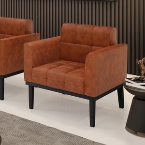 Poltrona Decorativa Karen Pés Fixo em Madeira Preto Pu Nozes G19 - Gran Belo