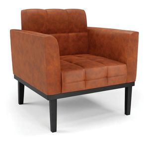 Poltrona Decorativa Karen Pés Fixo em Madeira Preto Pu Nozes G19 - Gran Belo