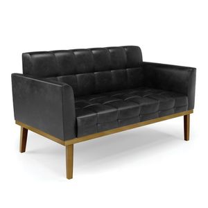 Poltrona Namoradeira Decorativa Karen Pés Fixo em Madeira Castanho PU Preto Brilho G19 - Gran Belo