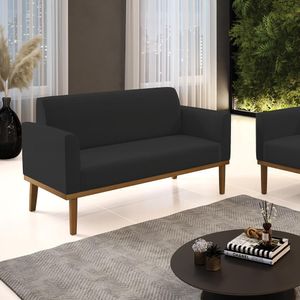 Poltrona Namoradeira Decorativa Karen Pés Fixo em Madeira Castanho Veludo Preto G19 - Gran Belo