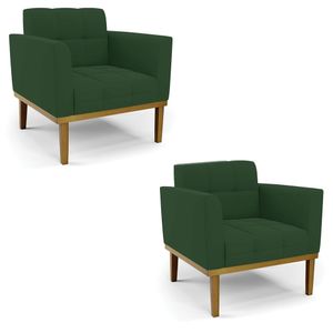 Kit 2 Poltronas Decorativas Karen Pés Fixo em Madeira Castanho Veludo Verde Esmeralda G19 - Gran Belo