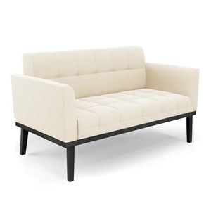 Conjunto 2 Poltronas e 1 Namoradeira Decorativa Karen Pés Fixo em Madeira Preto Veludo Bege G19 - Gran Belo