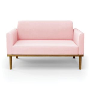 Poltrona Namoradeira Decorativa Isabella Pés Fixo em Madeira Castanho Suede Rosa Bebê G19 - Gran Belo