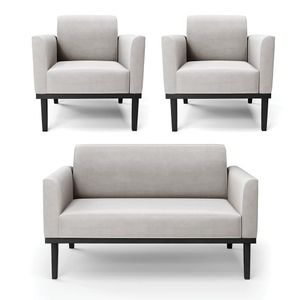 Conjunto 2 Poltronas e 1 Namoradeira Decorativa Isabella Pés Fixo em Madeira Preto Veludo Cinza G19 - Gran Belo