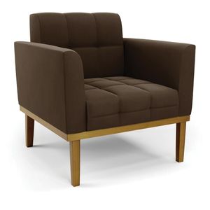 Poltrona Decorativa Karen Pés Fixo em Madeira Castanho Suede Marrom 19 - Gran Belo