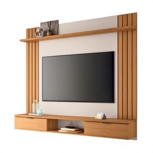 Painel Suspenso Decorativo Doss TV até 70 Pol Ripado MDP/MDF Cinamomo/Off White G26 - Gran Belo