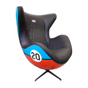 Poltrona Decorativa Egg Chair Nº20 c/Regulagem de Altura Azul/Laranja G53 - Gran Belo
