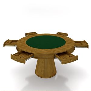 Conjunto Mesa de Jogos Carteado Bellagio Tampo Reversível Verde e 6 Cadeiras Madeira Poker Base Cone Linho OffWhite/Mel G42 - Gran Belo