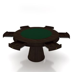 Conjunto Mesa de Jogos Carteado Bellagio Tampo Reversível Verde e 6 Cadeiras Madeira Poker Base Cone Linho OffWhite/Capuccino G42 - Gran Belo