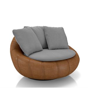Poltrona Giratória Sala de Estar com Almofadas Afrodite Cinza Caramelo Manchado Linho/PU G45 - Gran Belo