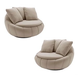 Kit 2 Poltronas Giratória Sala de Estar com Almofadas Afrodite Bege Veludo G45 - Gran Belo