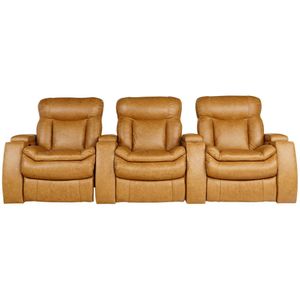 Poltrona do Papai Tripla Reclinável Sala de Cinema  Elétrica Porta-Copos LED Yellowstone Couro Caramelo G86 - Gran Belo