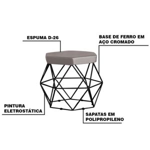 Puff Decorativo Base Preta Elsa Veludo Cinza G41 - Gran Belo