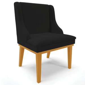 Poltrona Decorativa Base Fixa de Madeira Firenze Linho Preto/Castanho G19 - Gran Belo