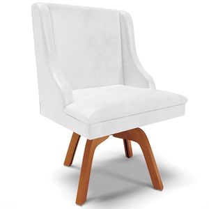 Poltrona Decorativa Base Giratória de Madeira Firenze PU Branco Brilho/Natural G19 - Gran Belo