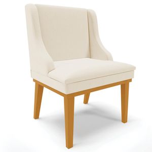 Poltrona Decorativa Base Fixa de Madeira Firenze Linho Bege/Castanho G19 - Gran Belo