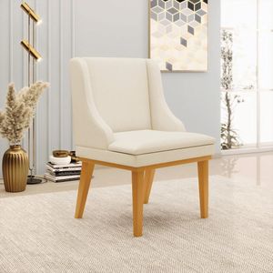 Poltrona Decorativa Base Fixa de Madeira Firenze Linho Bege/Castanho G19 - Gran Belo