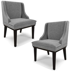 Kit 2 Poltronas Decorativas Base Fixa de Madeira Firenze Linho Grafite/Preto G19 - Gran Belo
