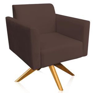 Poltrona Decorativa Isabella Base Giratória Madeira Suede Marrom G19 - Gran Belo