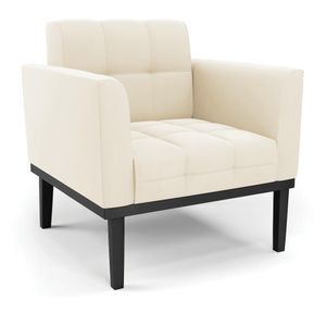Poltrona Decorativa Karen Pés Fixo em Madeira Preto Veludo Bege G19 - Gran Belo