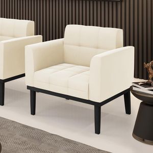 Poltrona Decorativa Karen Pés Fixo em Madeira Preto Veludo Bege G19 - Gran Belo