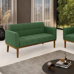 Poltrona Namoradeira Decorativa Karen Pés Fixo em Madeira Castanho Suede Verde G19 - Gran Belo